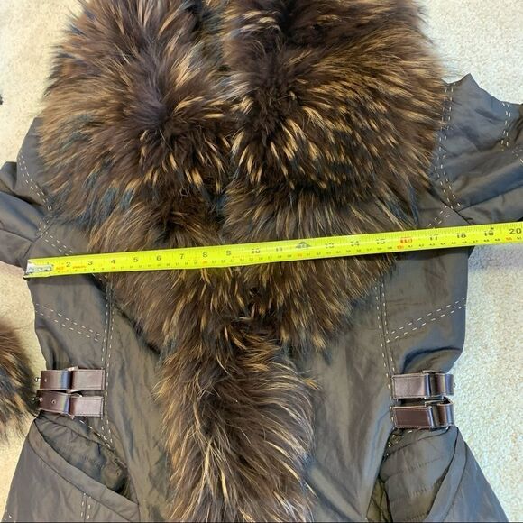 EVOLUZIONE by Rosa Mori brown winter puffer coat with Racoon trim collar/cuffs M - Picture 13 of 14
